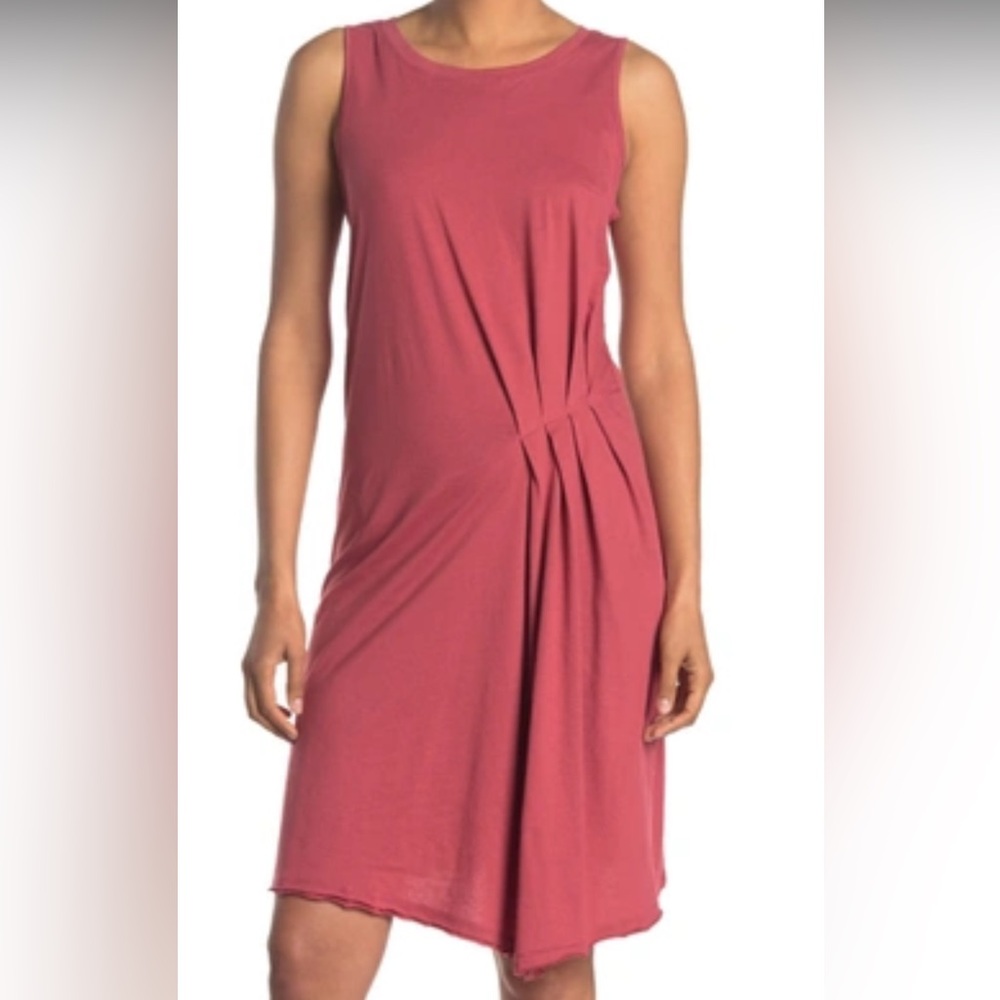 Stitchdrop Shift Shirtdress M Brick Red Asymmetrical Pleated Sleeveless Midi